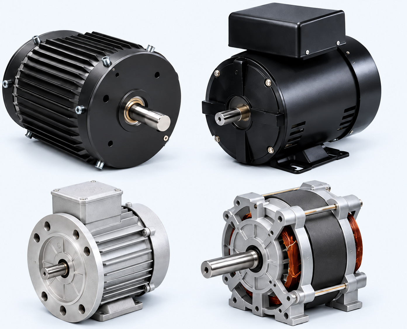Four AC motor examples in a two-by-two arrangement
