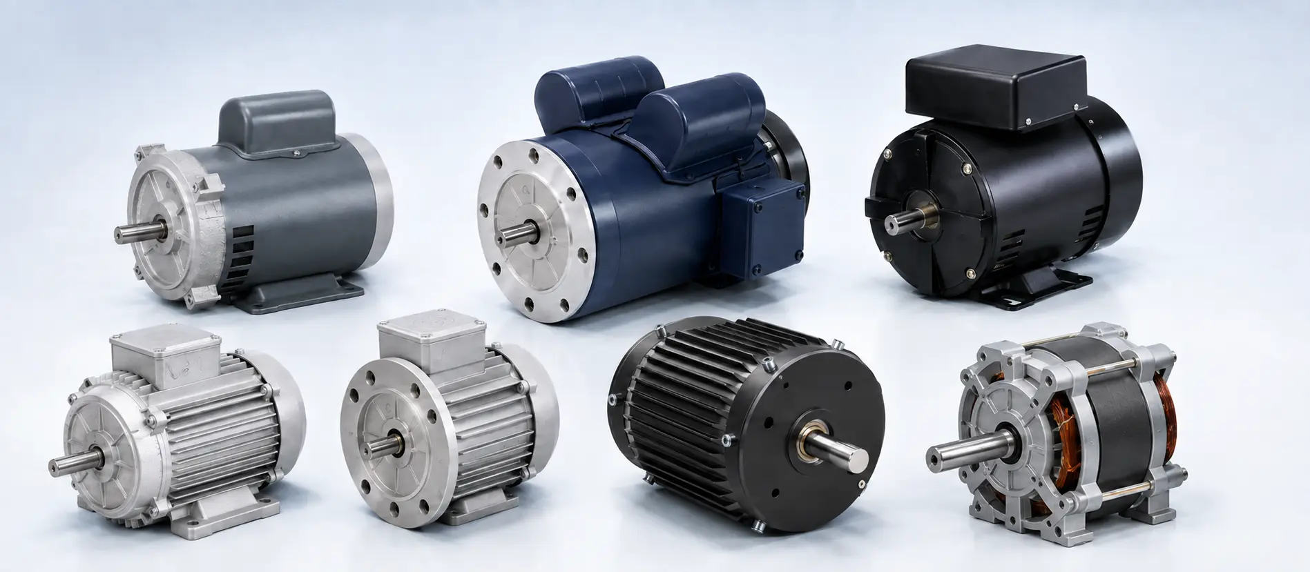 Representative compact and industrial AC motor constructions