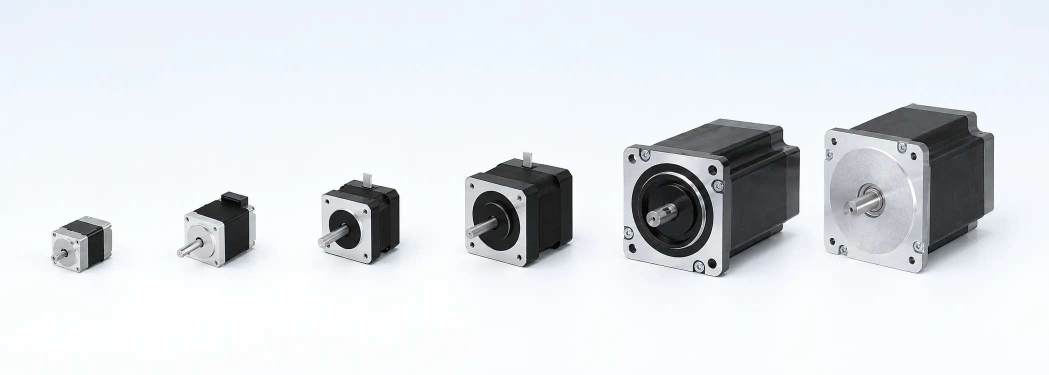 SDT hybrid stepper motor range progressing from compact SD20 to higher-torque SD86 formats